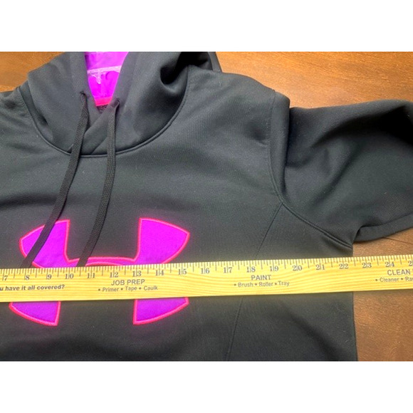 Under Armour Semi Fitted Cold Gear Black Hooded Sweatshirt Pink Logo Size LARGE - Picture 4 of 6